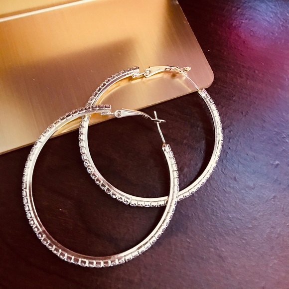 Rhinestone Hoop Earrings - Picture 4 of 5